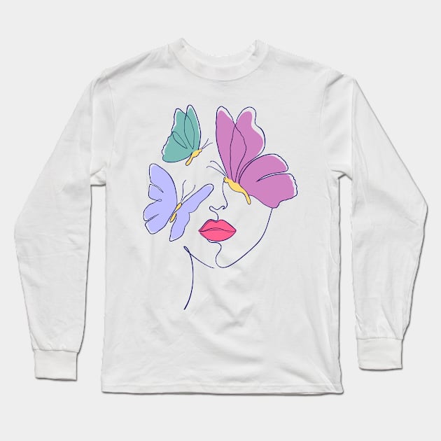 Woman with butterflies Long Sleeve T-Shirt by WarmJuly